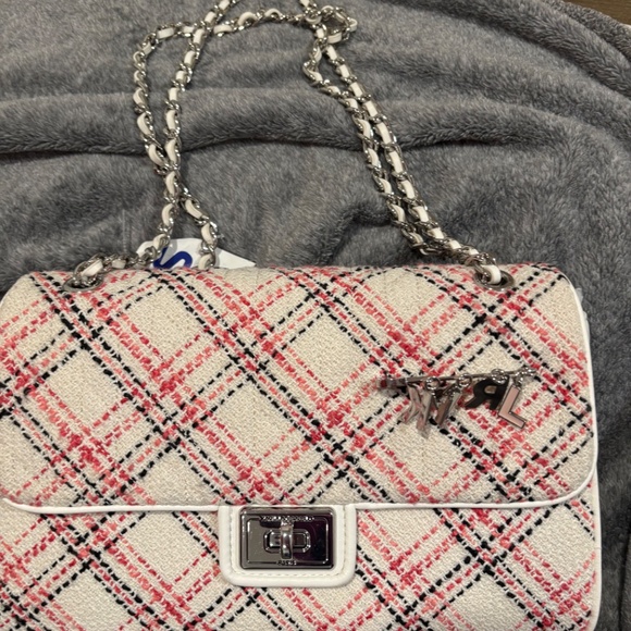 Karl Lagerfeld Agyness Pink and White Tweed Shoulder Bag - Picture 3 of 3